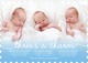 Blue Script Three's A Charm Triplets Photo Birth Announcements Image 6 of 6